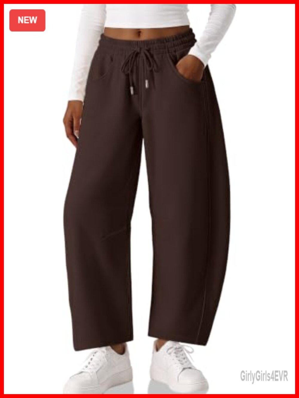 Fleece Lined Barrel Wide Leg Sweatpants Cotton Blend Drawstring Lounge Pants